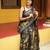 black floral foil print lace border chiffon saree with unstiched blouse piece
