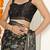 black floral foil print lace border chiffon saree with unstiched blouse piece