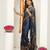blue floral foil print lace border chiffon saree with unstiched blouse piece