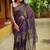 purple floral foil print lace border chiffon saree with unstiched blouse piece