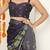 purple floral foil print lace border chiffon saree with unstiched blouse piece
