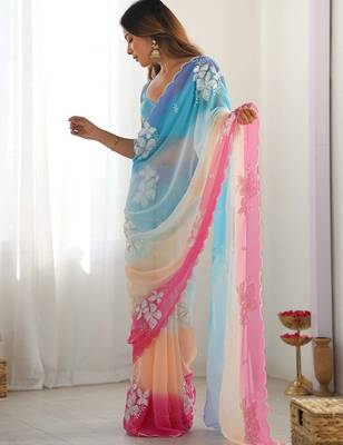 rich georgette art silk saree with beautiful multi-tone embroidery work – supreme quality with banglori art silk blouse 1