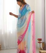 rich georgette art silk saree with beautiful multi-tone embroidery work – supreme quality with banglori art silk blouse