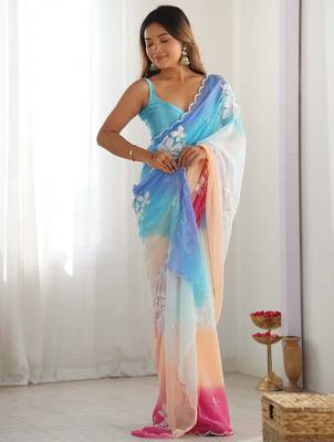 rich georgette art silk saree with beautiful multi-tone embroidery work – supreme quality with banglori art silk blouse 4