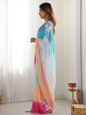 rich georgette art silk saree with beautiful multi-tone embroidery work – supreme quality with banglori art silk blouse 5