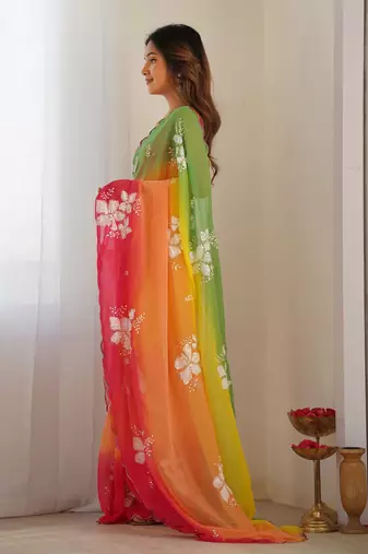 rich georgette art silk saree with beautiful multi-tone embroidery work supreme quality with banglori art silk blouse