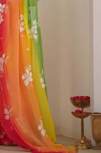 rich georgette art silk saree with beautiful multi-tone embroidery work supreme quality with banglori art silk blouse