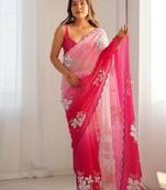 rich georgette art silk saree with beautiful multi-tone embroidery work – supreme quality with banglori art silk blouse