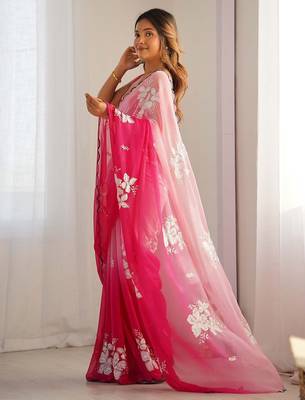 rich georgette art silk saree with beautiful multi-tone embroidery work supreme quality with banglori art silk blouse 2
