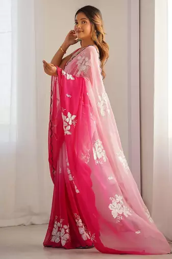 rich georgette art silk saree with beautiful multi-tone embroidery work supreme quality with banglori art silk blouse
