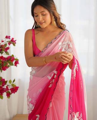 rich georgette art silk saree with beautiful multi-tone embroidery work supreme quality with banglori art silk blouse 3