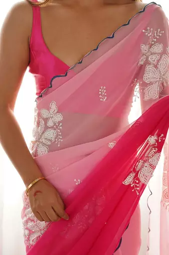 rich georgette art silk saree with beautiful multi-tone embroidery work supreme quality with banglori art silk blouse