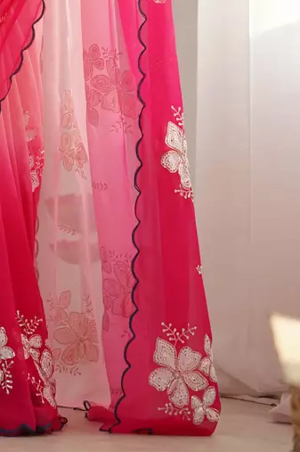 rich georgette art silk saree with beautiful multi-tone embroidery work supreme quality with banglori art silk blouse