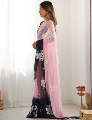 rich georgette art silk saree with beautiful multi-tone embroidery work supreme quality with banglori art silk blouse 2
