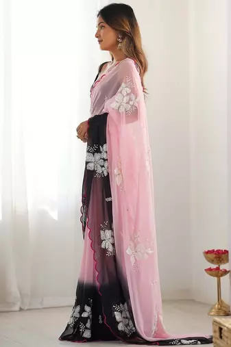 rich georgette art silk saree with beautiful multi-tone embroidery work supreme quality with banglori art silk blouse