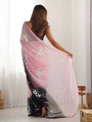 rich georgette art silk saree with beautiful multi-tone embroidery work supreme quality with banglori art silk blouse 3
