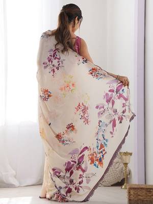  georgette art silk blend saree with mirror work border & multi-tone print & festive saree for women 2