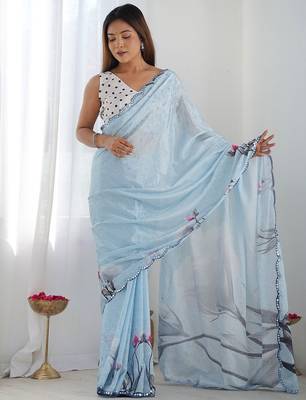  georgette art silk blend saree with mirror work border & multi-tone print & festive saree for women 2