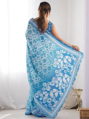  georgette art silk blend saree with mirror work border & multi-tone print & festive saree for women 3