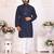 Navy blue silk sequins work straight men's kurta pyjama