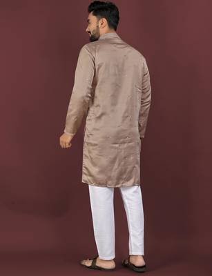 Brown viscose silk embroidery sequins work straight men's kurta pyjama 5