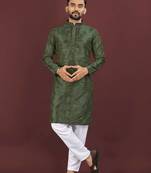 Green banglori silk embroidery sequins work straight men's kurta pyjama