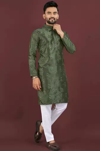 Green banglori silk embroidery sequins work straight men's kurta pyjama