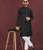 Black banglori silk embroidery sequins work straight men's kurta pyjama