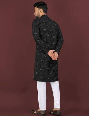 Black banglori silk embroidery sequins work straight men's kurta pyjama 5