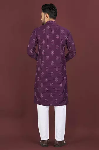 Wine banglori silk embroidery sequins work straight men's kurta pyjama