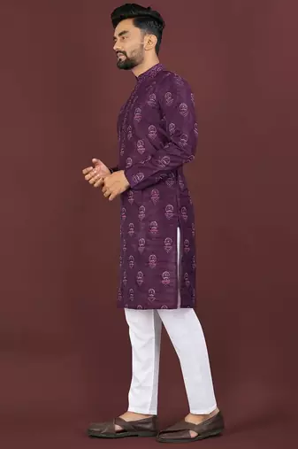 Wine banglori silk embroidery sequins work straight men's kurta pyjama