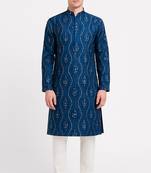 Blue silk sequins embroidery straight men's kurta pyjama