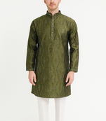 Green silk sequins embroidery straight men's kurta pyjama