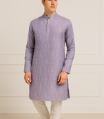 Violet silk sequins embroidery straight men's kurta pyjama