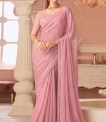 Pink Chiffon Embellished Saree,Sari Comes With Embroidered Blouse