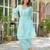 Floral embroidered blue v-neck pure cotton kurta with trouser