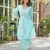Floral embroidered blue v-neck  cotton kurta with trouser