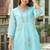 Floral embroidered blue v-neck pure cotton kurta with trouser