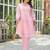 Floral embroidered pink v-neck pure cotton kurta with trouser