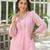 Floral embroidered pink v-neck pure cotton kurta with trouser