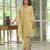 Floral embroidered yellow v-neck pure cotton kurta with trouser