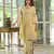 Floral embroidered yellow v-neck  cotton kurta with trouser