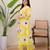 Floral printed yellow v-neck pure cotton kurta with trouser