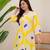 Floral printed yellow v-neck pure cotton kurta with trouser