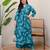 Floral printed blue v neck pure cotton kurta with trouser