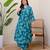Floral printed blue v neck pure cotton kurta with trouser