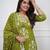 Floral embroidered green v-neck pure cotton kurta with trouser with dupatta