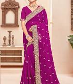 Wine sequin zari resham moti stone border georgette designer saree for women