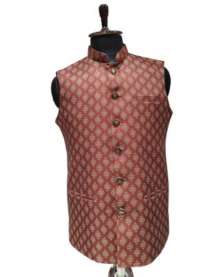 Maroon print dupon art silk nehru jaket 2