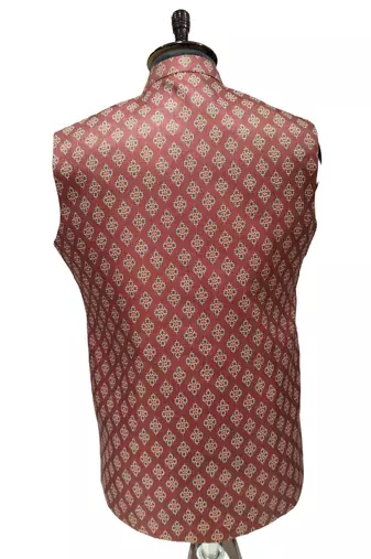 Maroon print dupon art silk nehru jaket